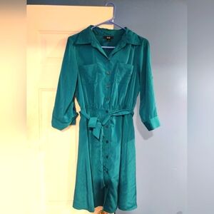 Green ABG Women's Shirt Dress Size 2 Belted 3/4" Long Sleeves